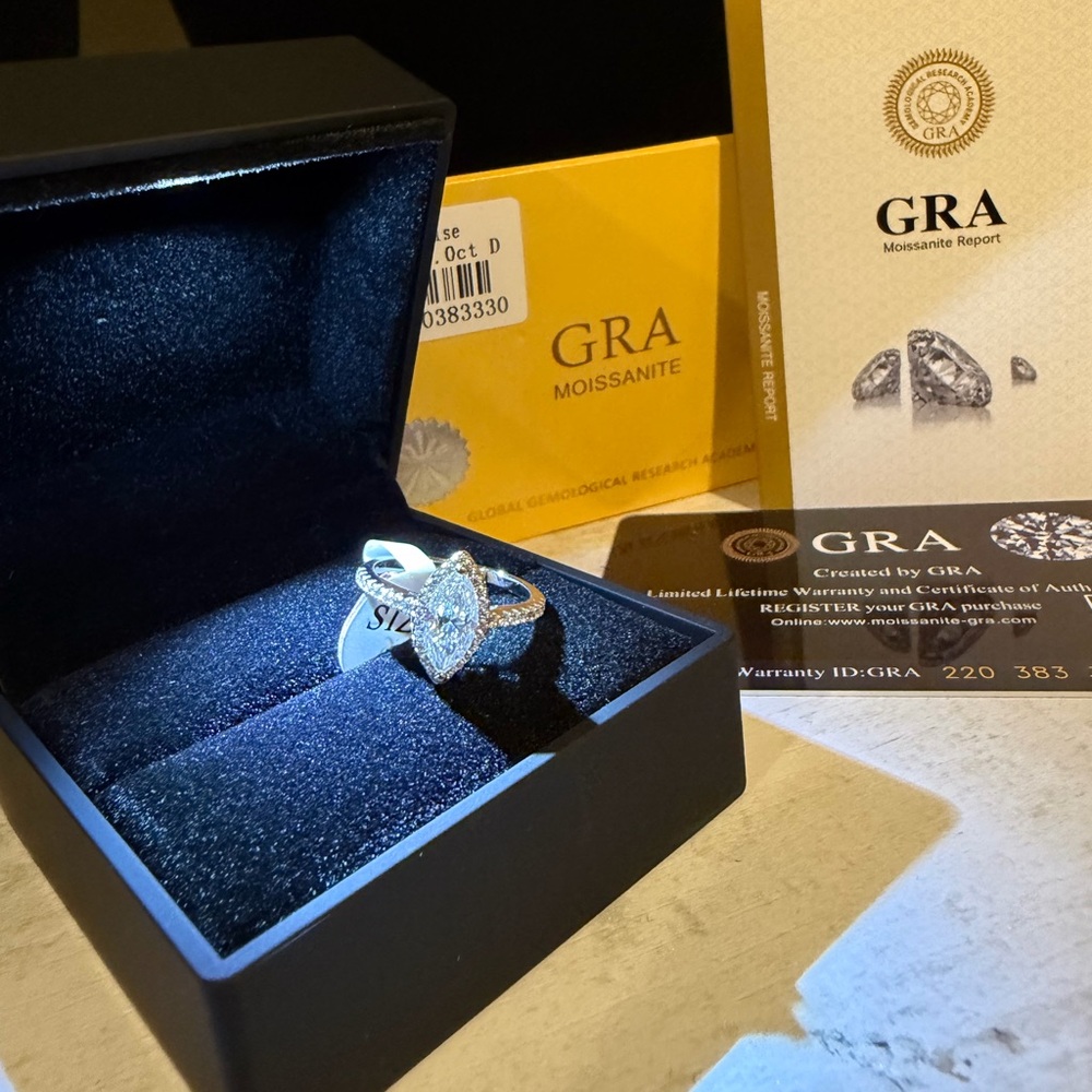 2CT Marquise Cut Moissanite Engagement Ring 925 Sterling Silver GRA Certified